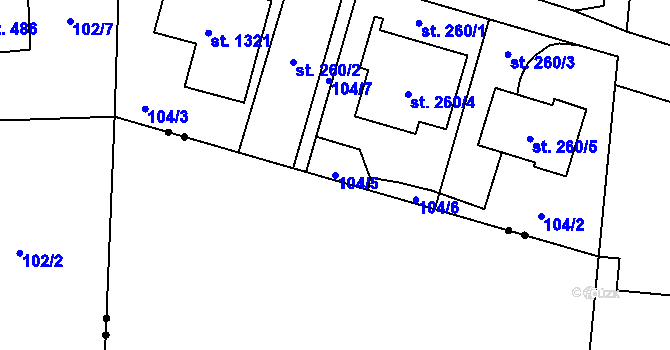 Parcela st. 104/5 v KÚ Michálkovice, Katastrální mapa