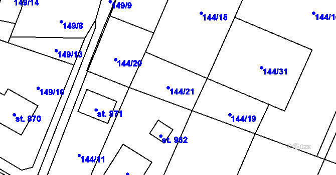 Parcela st. 144/21 v KÚ Michálkovice, Katastrální mapa