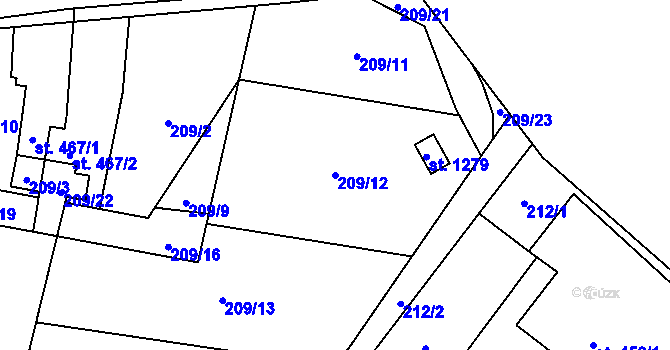 Parcela st. 209/12 v KÚ Michálkovice, Katastrální mapa