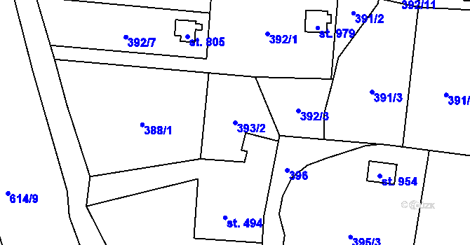 Parcela st. 393/2 v KÚ Michálkovice, Katastrální mapa