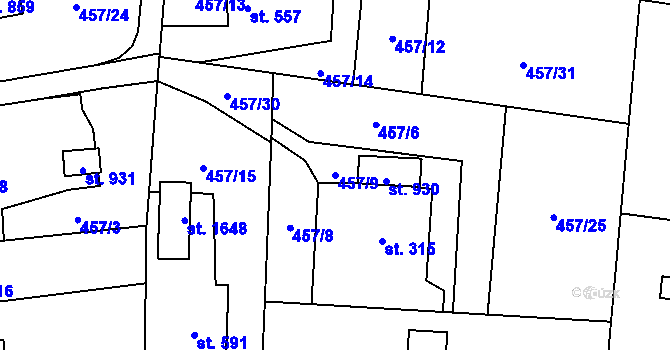Parcela st. 457/9 v KÚ Michálkovice, Katastrální mapa