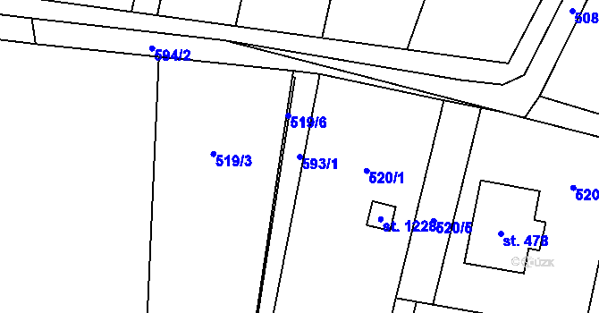 Parcela st. 593/1 v KÚ Michálkovice, Katastrální mapa