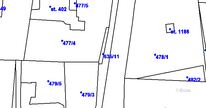 Parcela st. 635/11 v KÚ Michálkovice, Katastrální mapa