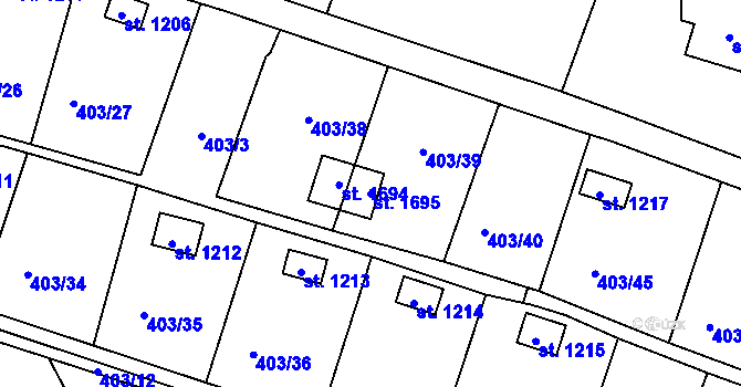 Parcela st. 1695 v KÚ Michálkovice, Katastrální mapa