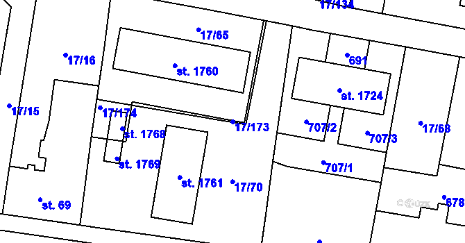 Parcela st. 17/173 v KÚ Michálkovice, Katastrální mapa