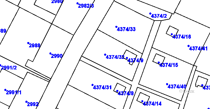 Parcela st. 4374/32 v KÚ Slezská Ostrava, Katastrální mapa