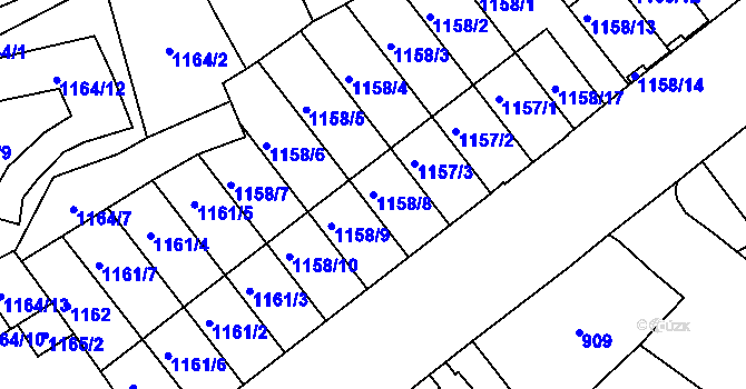 Parcela st. 1158/8 v KÚ Slezská Ostrava, Katastrální mapa