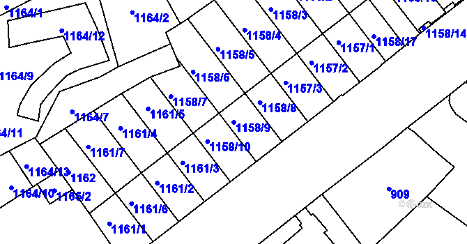 Parcela st. 1158/9 v KÚ Slezská Ostrava, Katastrální mapa