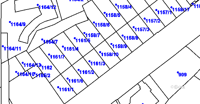 Parcela st. 1158/10 v KÚ Slezská Ostrava, Katastrální mapa