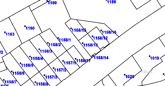Parcela st. 1158/13 v KÚ Slezská Ostrava, Katastrální mapa