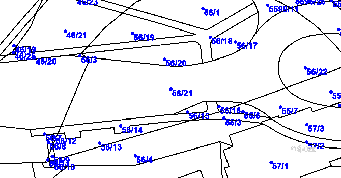 Parcela st. 56/21 v KÚ Slezská Ostrava, Katastrální mapa