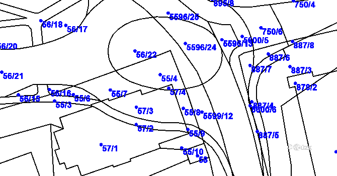 Parcela st. 57/4 v KÚ Slezská Ostrava, Katastrální mapa