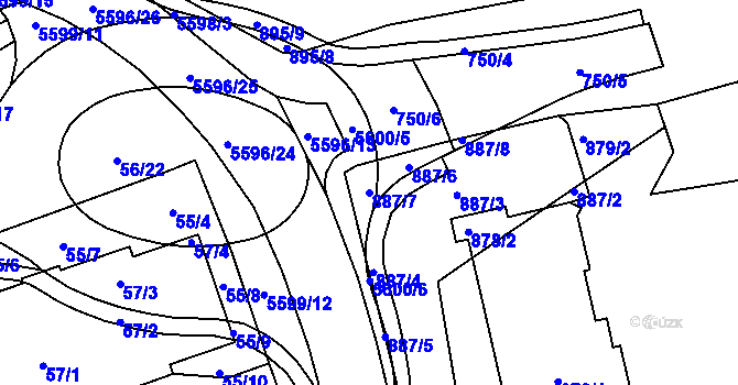 Parcela st. 887/7 v KÚ Slezská Ostrava, Katastrální mapa