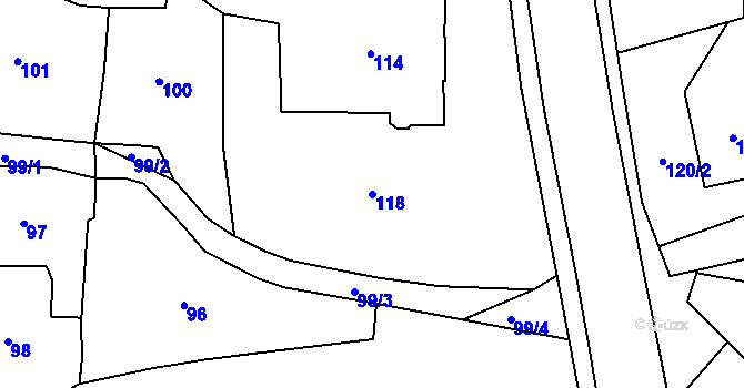Parcela st. 118 v KÚ Slezská Ostrava, Katastrální mapa