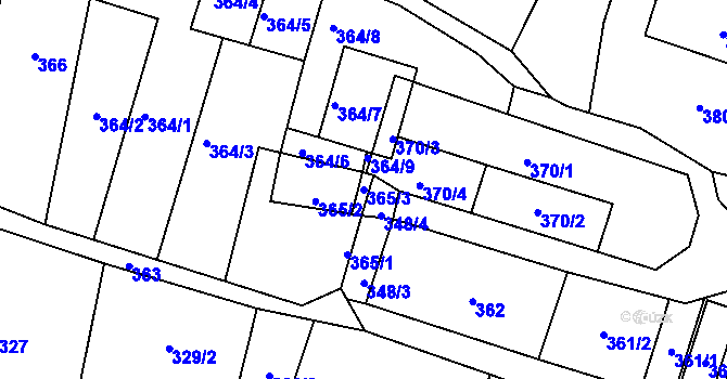 Parcela st. 365/3 v KÚ Slezská Ostrava, Katastrální mapa