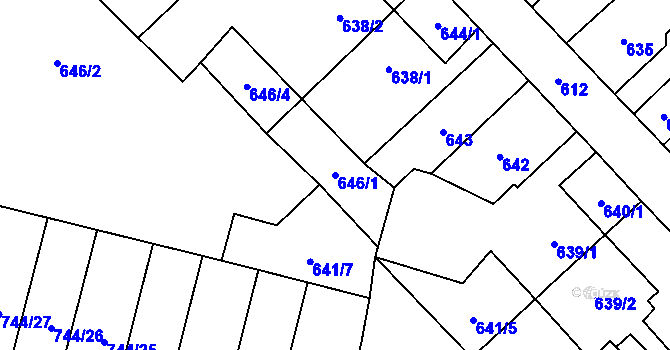 Parcela st. 646/1 v KÚ Slezská Ostrava, Katastrální mapa