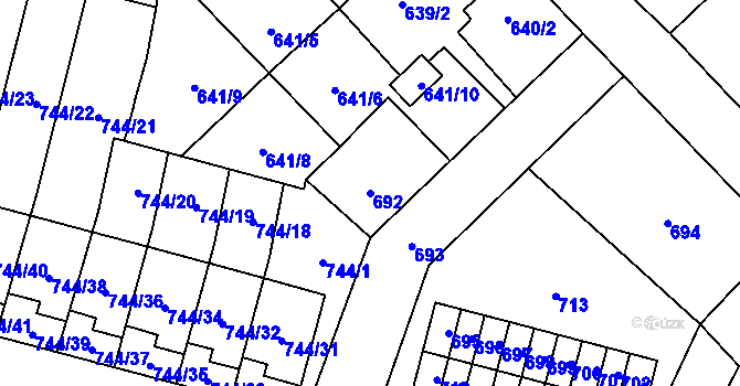 Parcela st. 692 v KÚ Slezská Ostrava, Katastrální mapa
