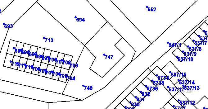 Parcela st. 747 v KÚ Slezská Ostrava, Katastrální mapa