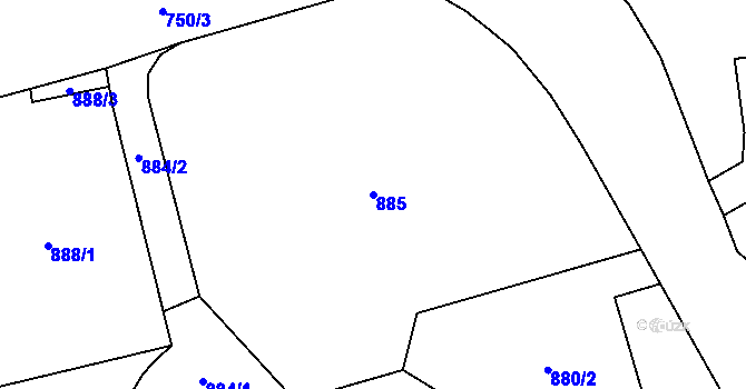 Parcela st. 885 v KÚ Slezská Ostrava, Katastrální mapa