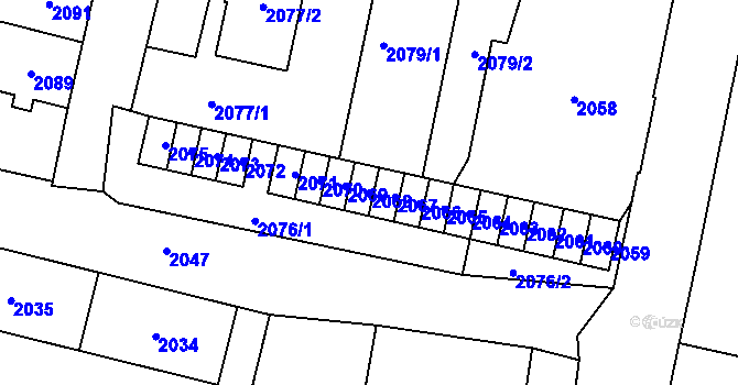 Parcela st. 2068 v KÚ Slezská Ostrava, Katastrální mapa