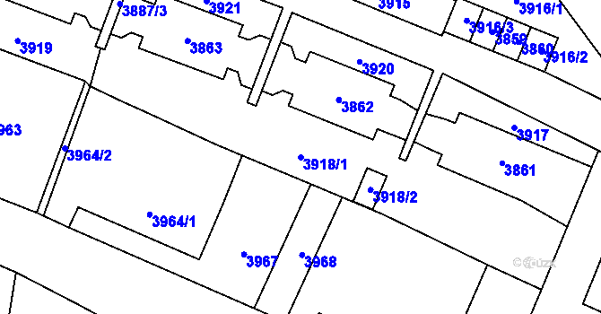 Parcela st. 3918/1 v KÚ Slezská Ostrava, Katastrální mapa