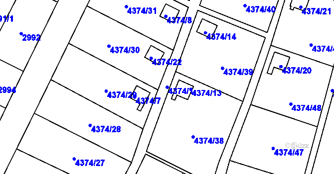 Parcela st. 4374/1 v KÚ Slezská Ostrava, Katastrální mapa