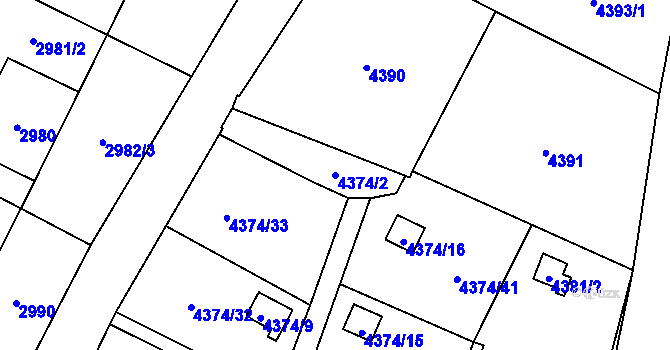 Parcela st. 4374/2 v KÚ Slezská Ostrava, Katastrální mapa