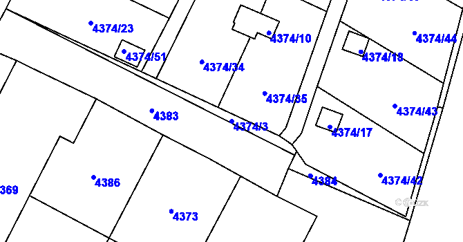 Parcela st. 4374/3 v KÚ Slezská Ostrava, Katastrální mapa