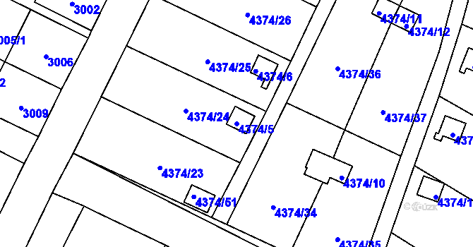 Parcela st. 4374/5 v KÚ Slezská Ostrava, Katastrální mapa