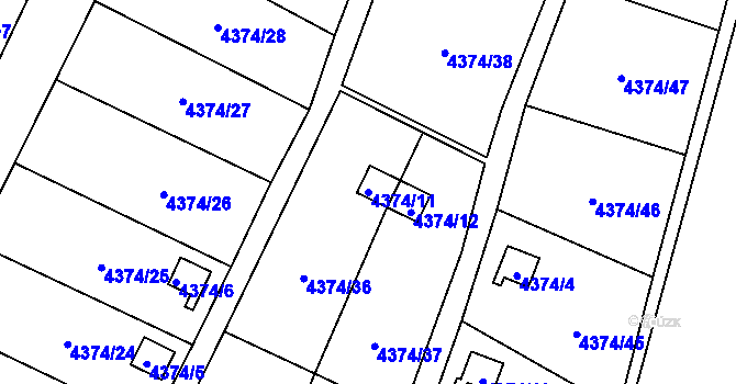 Parcela st. 4374/11 v KÚ Slezská Ostrava, Katastrální mapa