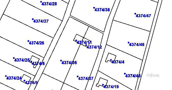 Parcela st. 4374/12 v KÚ Slezská Ostrava, Katastrální mapa