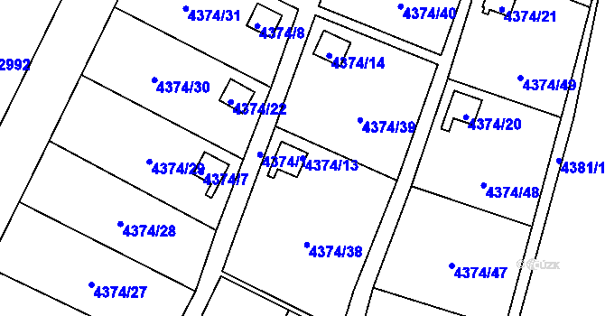 Parcela st. 4374/13 v KÚ Slezská Ostrava, Katastrální mapa