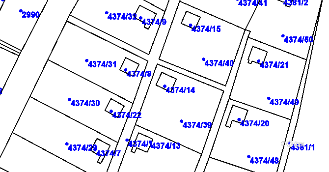 Parcela st. 4374/14 v KÚ Slezská Ostrava, Katastrální mapa