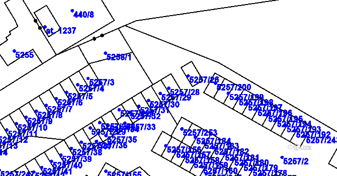 Parcela st. 5257/28 v KÚ Slezská Ostrava, Katastrální mapa