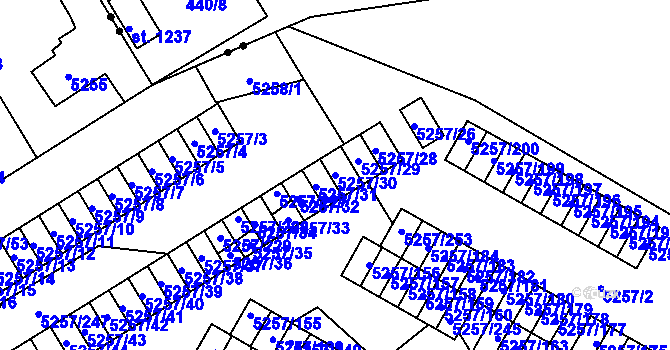 Parcela st. 5257/30 v KÚ Slezská Ostrava, Katastrální mapa