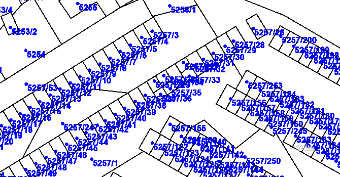 Parcela st. 5257/35 v KÚ Slezská Ostrava, Katastrální mapa