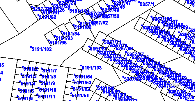 Parcela st. 5257/72 v KÚ Slezská Ostrava, Katastrální mapa