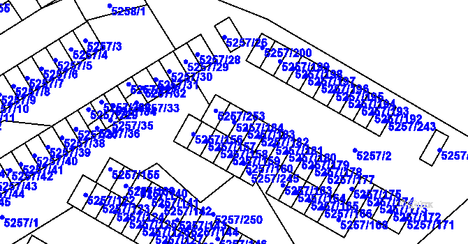 Parcela st. 5257/184 v KÚ Slezská Ostrava, Katastrální mapa