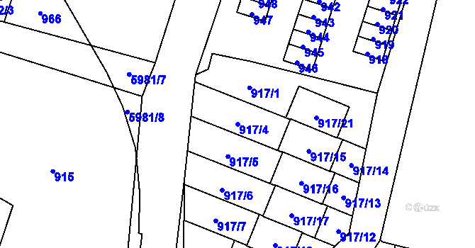 Parcela st. 917/4 v KÚ Slezská Ostrava, Katastrální mapa