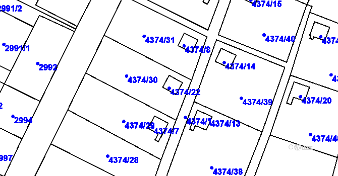 Parcela st. 4374/22 v KÚ Slezská Ostrava, Katastrální mapa