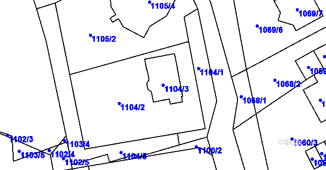 Parcela st. 1104/3 v KÚ Slezská Ostrava, Katastrální mapa