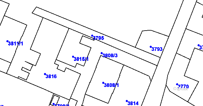 Parcela st. 3808/3 v KÚ Slezská Ostrava, Katastrální mapa