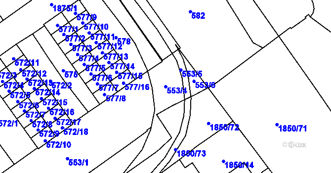 Parcela st. 553/4 v KÚ Hrušov, Katastrální mapa