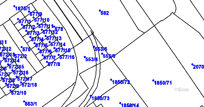 Parcela st. 553/6 v KÚ Hrušov, Katastrální mapa