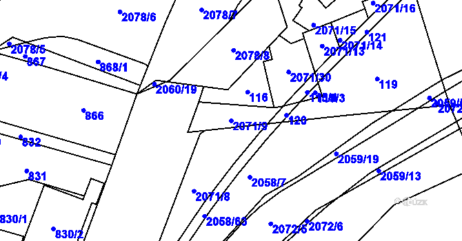 Parcela st. 2071/9 v KÚ Hrušov, Katastrální mapa