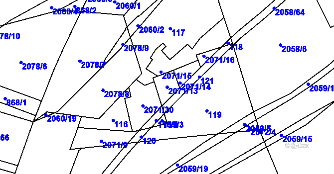 Parcela st. 2071/13 v KÚ Hrušov, Katastrální mapa