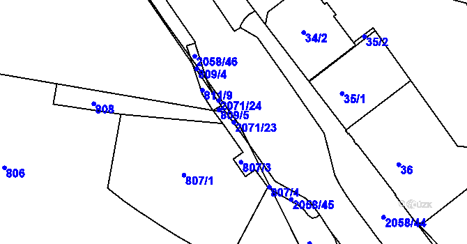 Parcela st. 2071/23 v KÚ Hrušov, Katastrální mapa