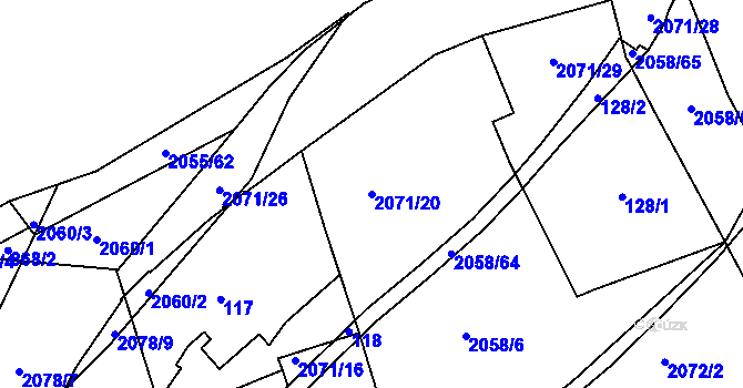 Parcela st. 2071/20 v KÚ Hrušov, Katastrální mapa