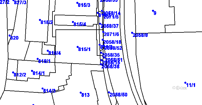 Parcela st. 2058/35 v KÚ Hrušov, Katastrální mapa