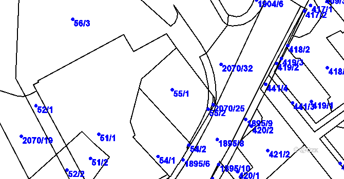 Parcela st. 55/1 v KÚ Hrušov, Katastrální mapa
